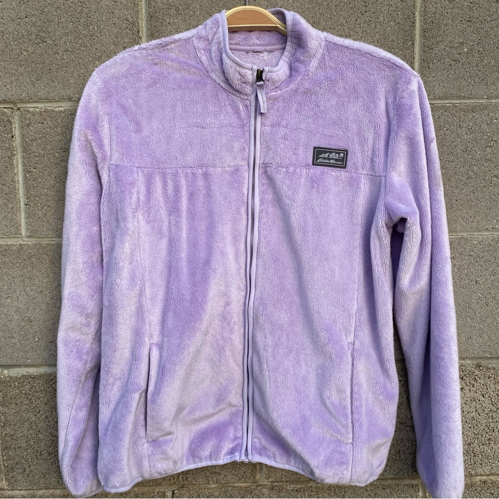 Eddie Bauer Womens Full Zip Sweater Fleece Sweatshirt Jacket Purple Large fuzzy